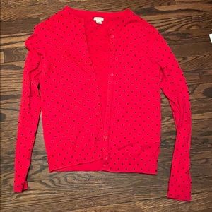 Red polka dotted J. Crew cardigan